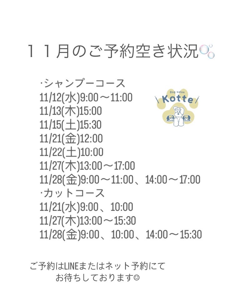 11月のご予約空き状況✂︎