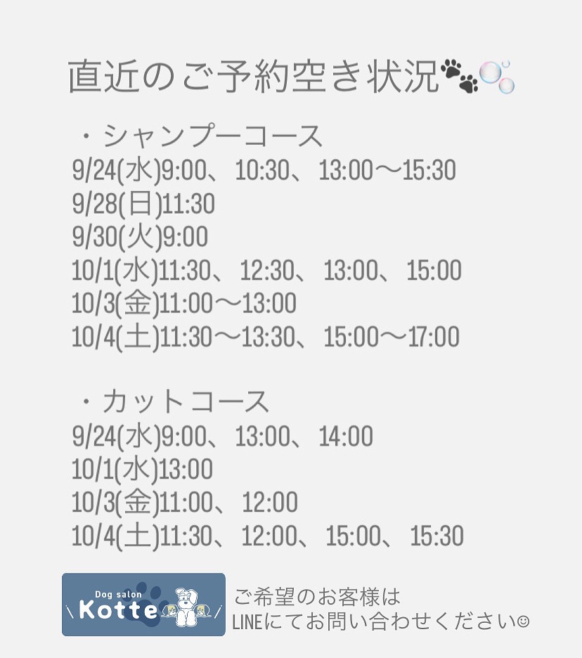 直近のご予約空き状況🐾
